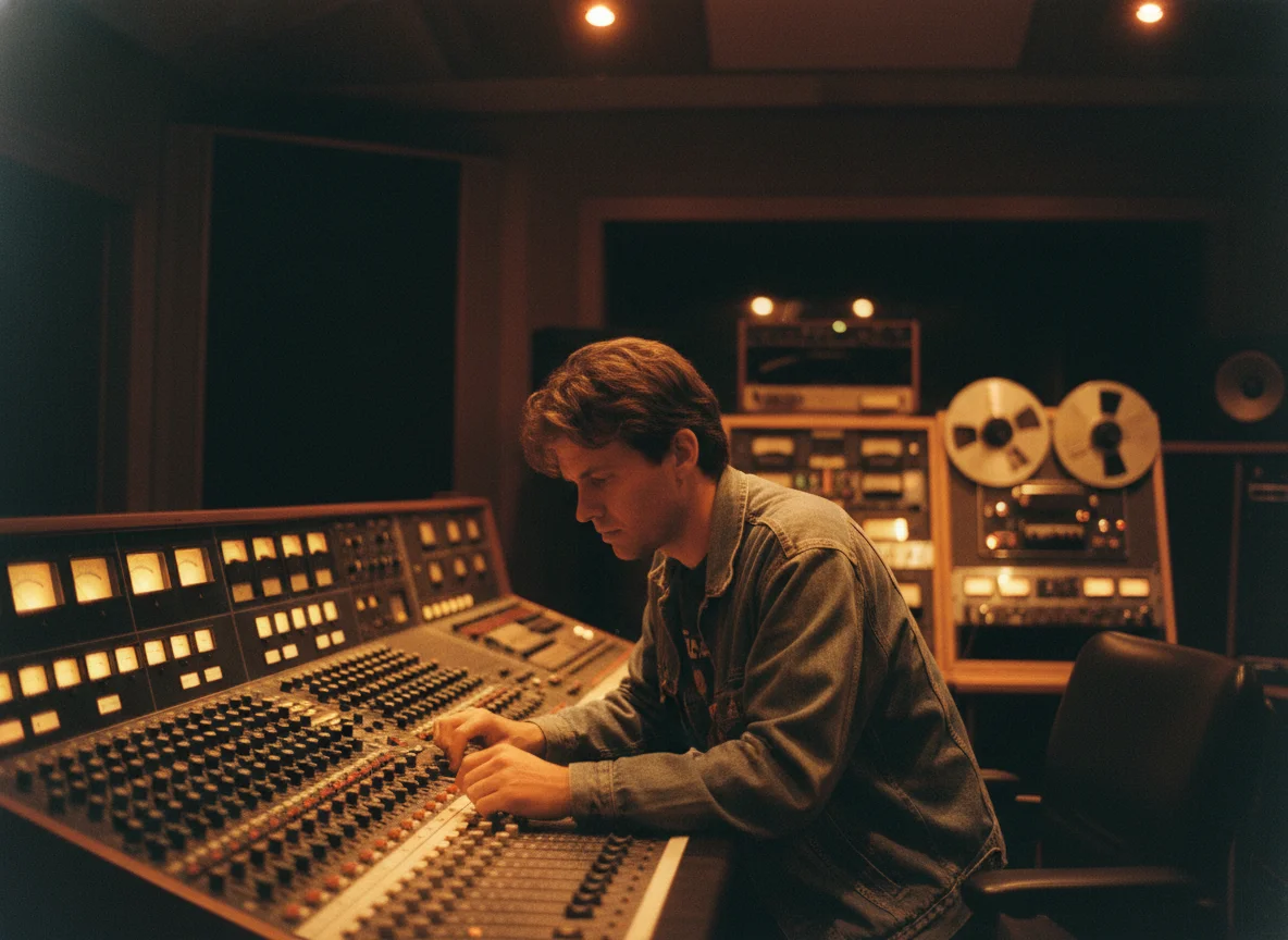 Music producer adding AI vocals to beats in studio