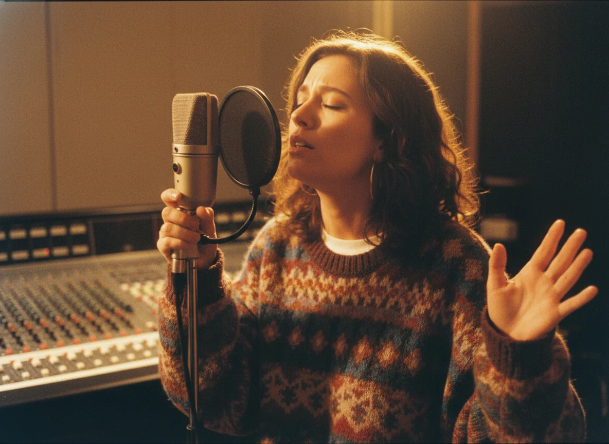 Podcaster creating custom vocal music for show intro