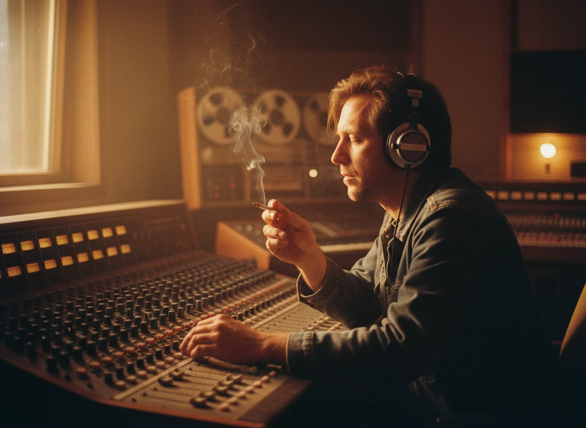 Music producer creating AI cover songs in studio