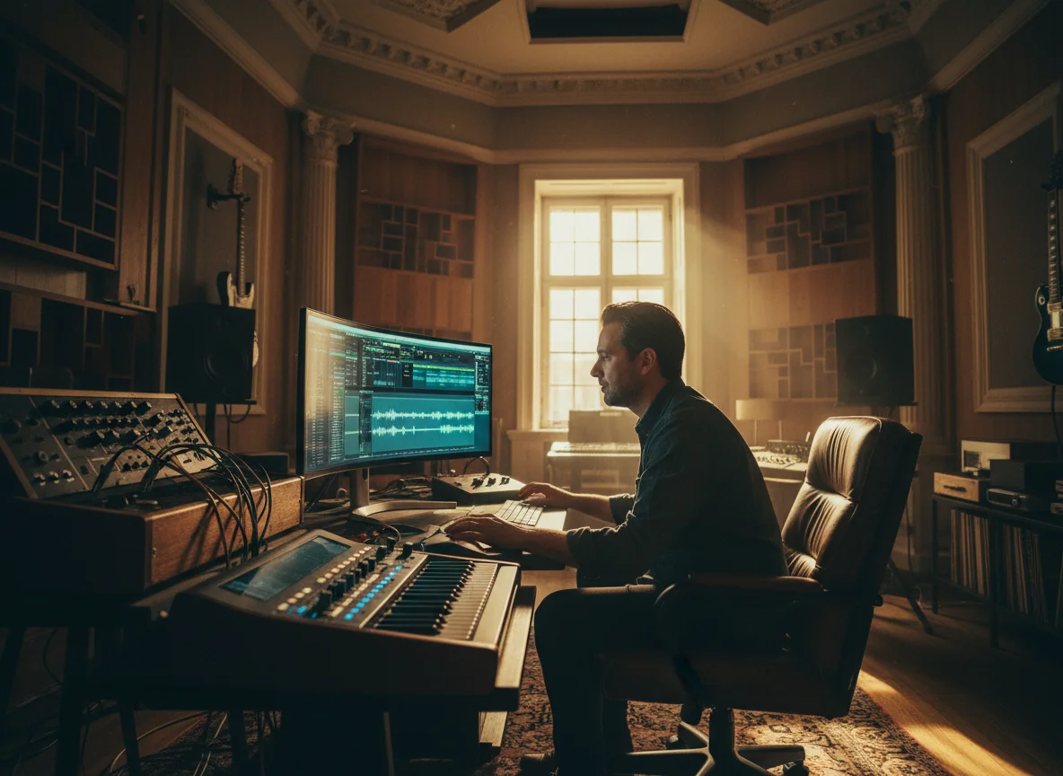 Person using AI music software