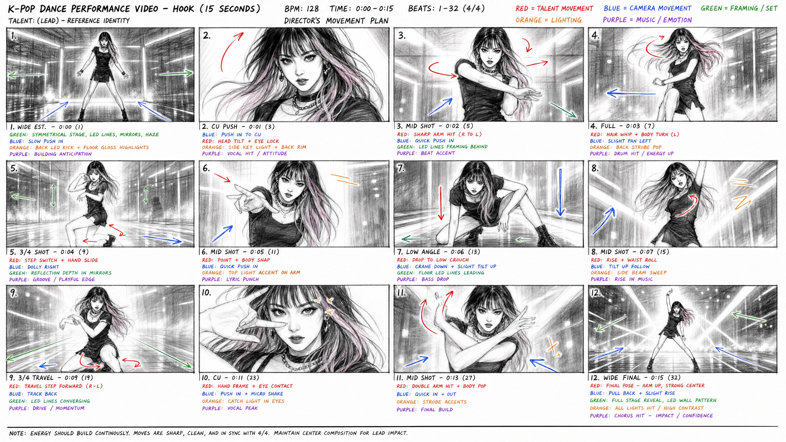 K-pop dance storyboard reference